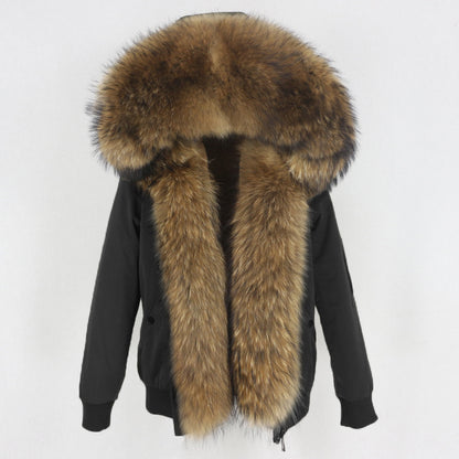 New Parka Thick Raccoon Fur Liner Detachable Jacket