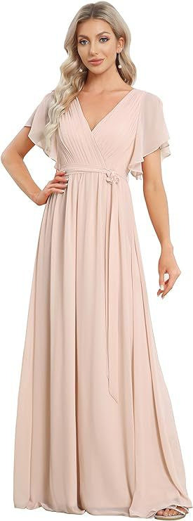 High Waist Slimming Solid Color Bridesmaid Dress