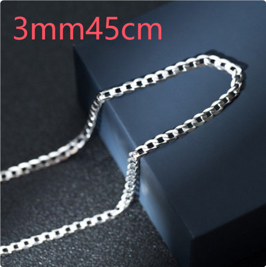 S925 Sterling Silver Simple Trendy Men's Curb Necklace Domineering Cuban Clavicle Chain