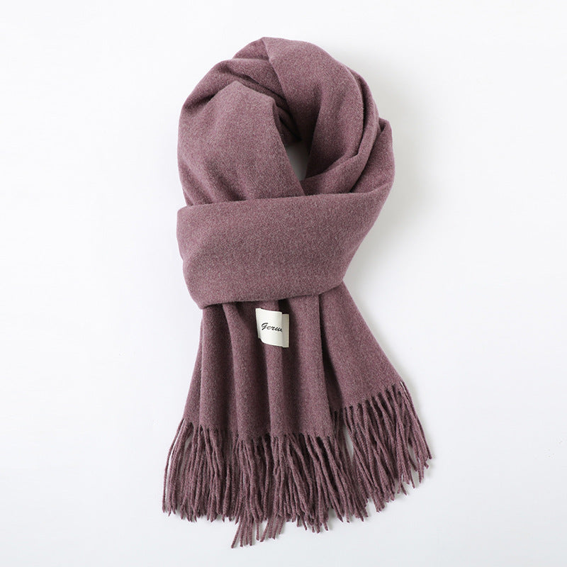 Simple Solid Color Tassel Shawl Autumn And Winter Warm Artificial Cashmere Scarf