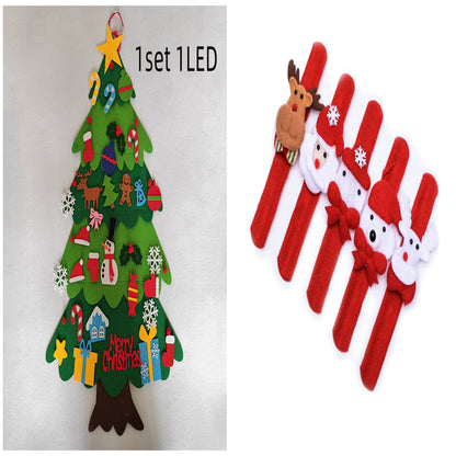 Árbol de Navidad de fieltro para bricolaje, regalo de Año Nuevo para niños pequeños, juguetes hechos a mano, adornos para colgar en la pared de la puerta, juego de decoración para fiestas navideñas y hogar