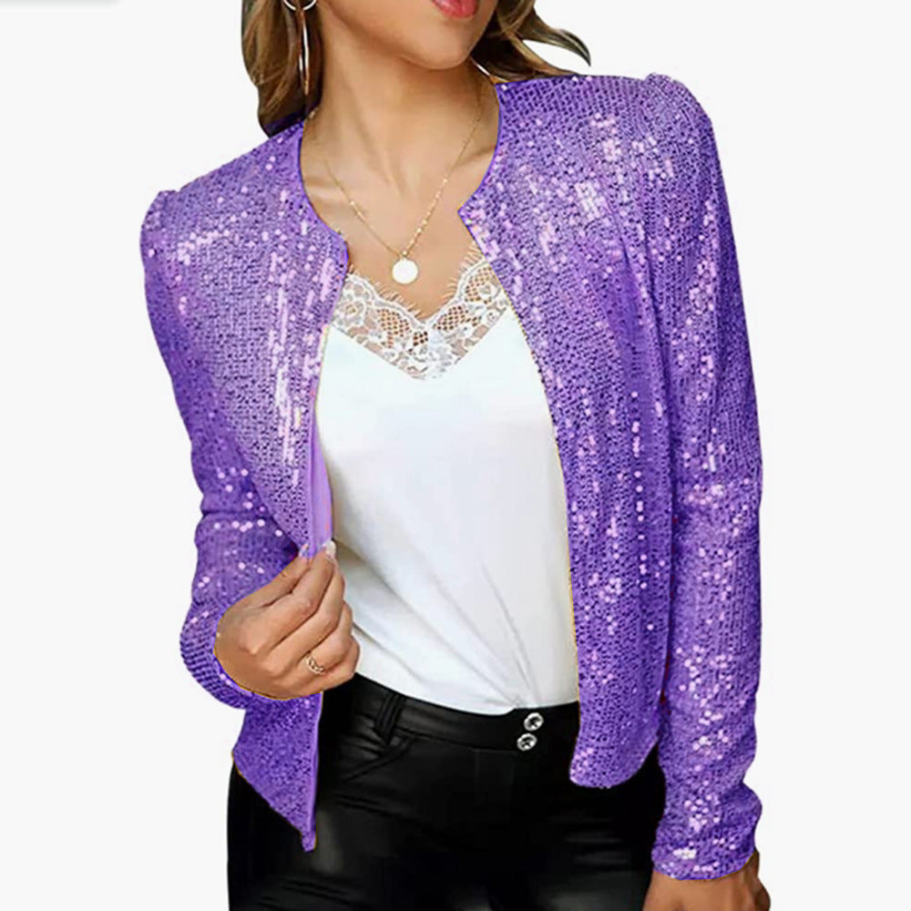 Women's Fashion Colorblock Sequins Short Casual Jacket