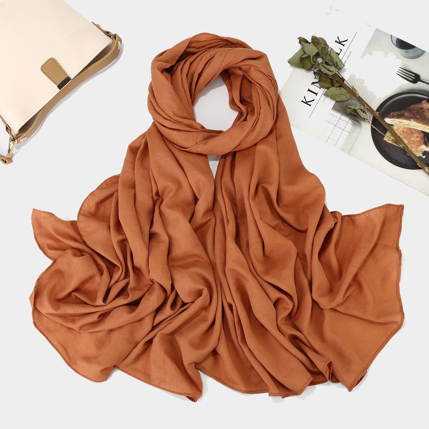 Scroll Pack Encryption Imitation Cotton And Linen Solid Color Closed-toe Scarf