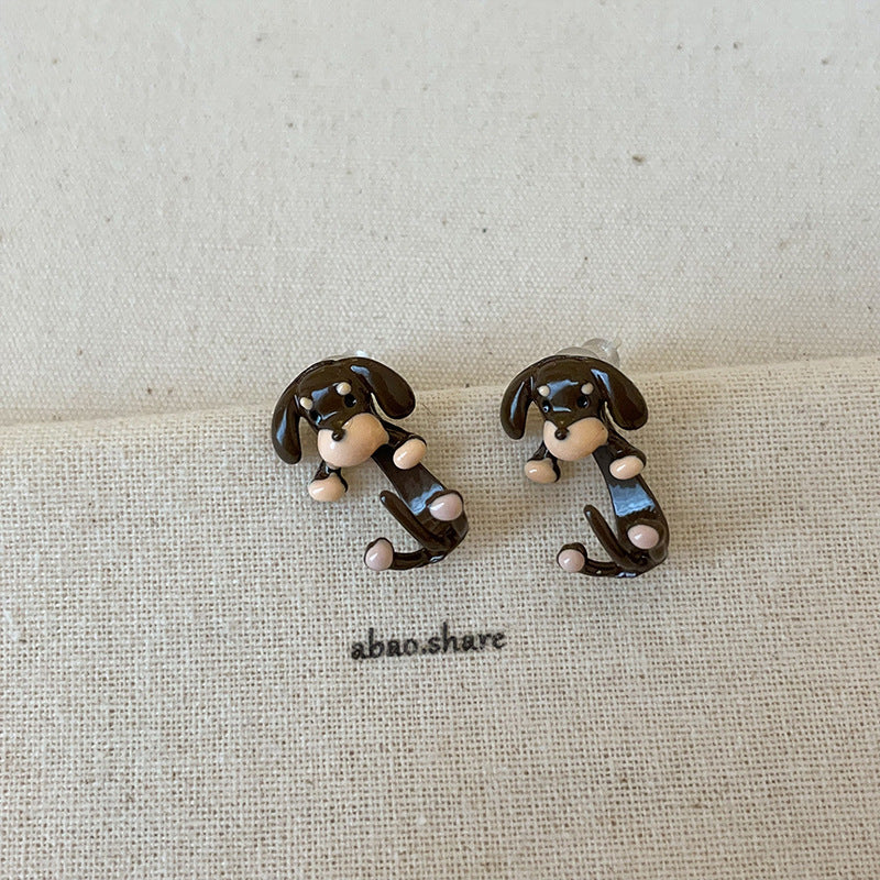 Cartoon Sausage Dog Necklace Ear Stud Ring