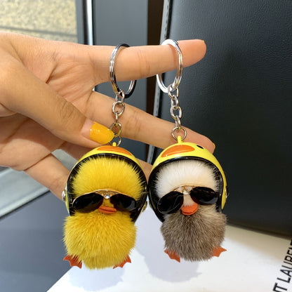 Mini llavero de pelo de visón con forma de pato amarillo pequeño, colgante para bolso de escuela de peluche, regalo