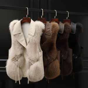 Fur Vest Short Coat Autumn And Winter New Patchwork Winter Fox Fur Jacket Women Short Artificial Fur Coat Elegant Female Warm Vest