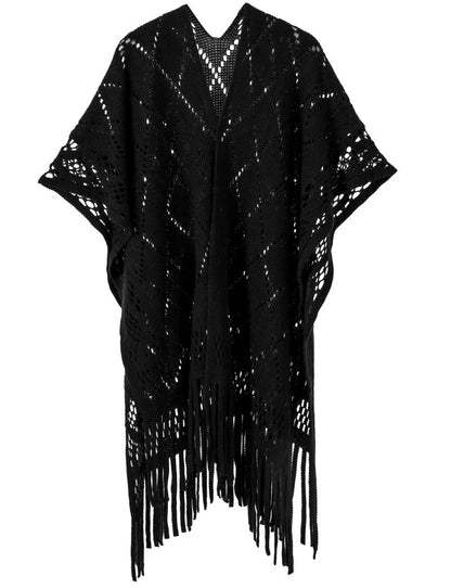 Warp Knitted Solid Color Tassel Thin Hollow Shawl