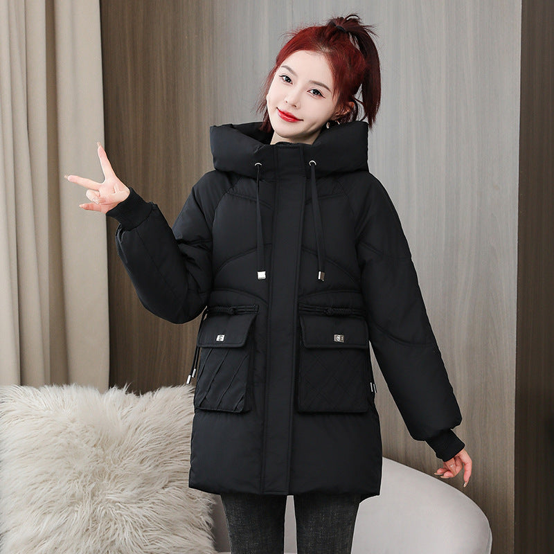 Winter Thick Mid-length Cotton Clothing Loose Plus Size Hooded Cotton-padded Jacket