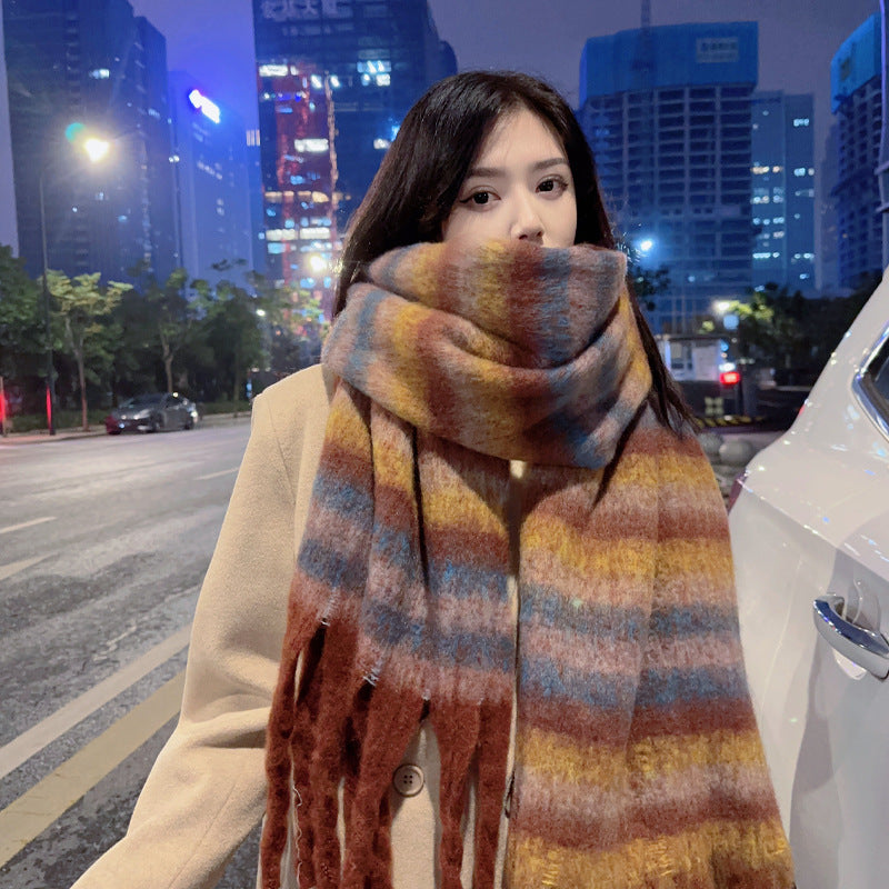 Fashion Striped Mohair Plaid Scarf For Women