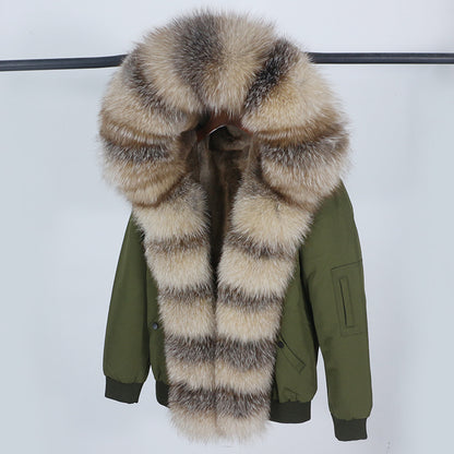 Female Inner Compartment Detachable Large Fur Collar Fur Coat