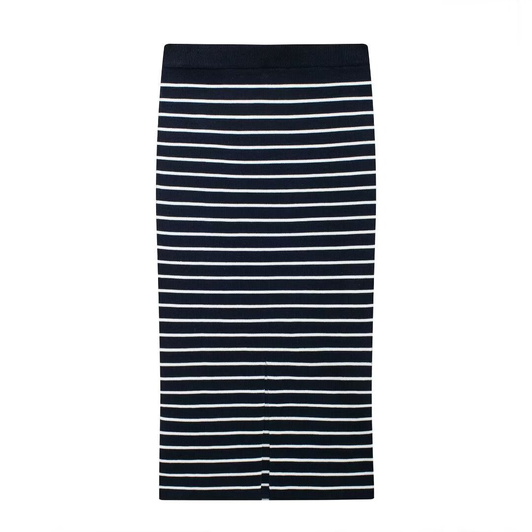 Women's Black Striped Knitted Skirt