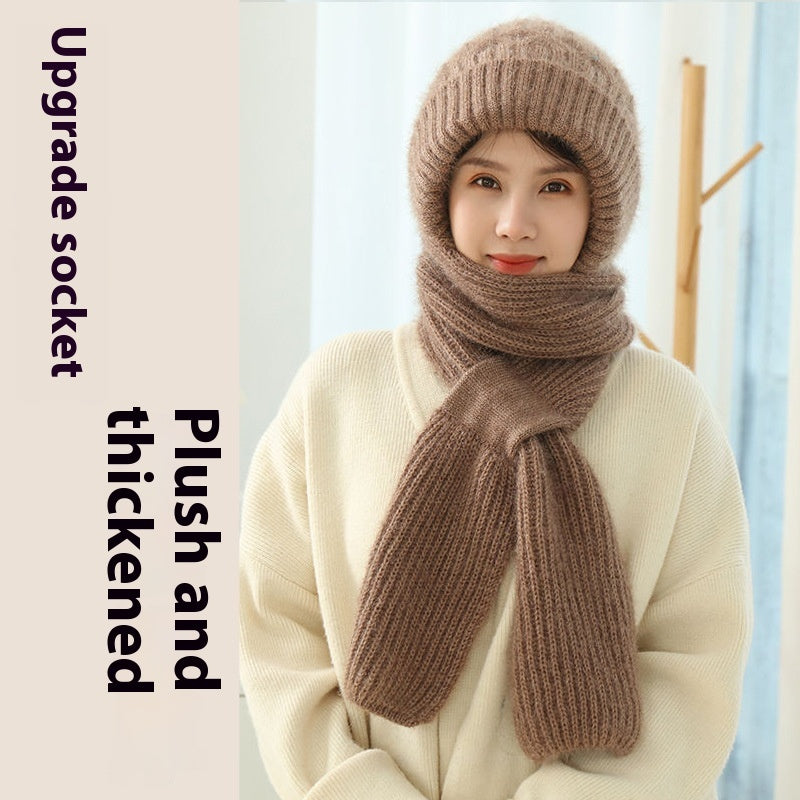 Popular Brushed And Padded Hats Scarf Double Layer Warm Wool Knitted