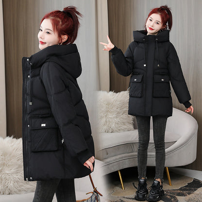 Winter Thick Mid-length Cotton Clothing Loose Plus Size Hooded Cotton-padded Jacket