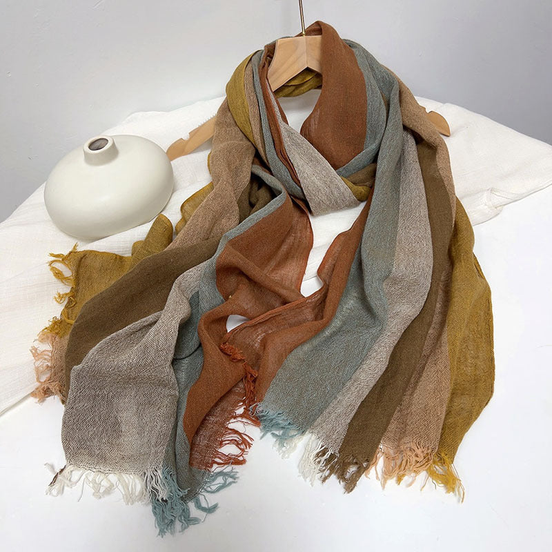 Cotton And Linen Stripes Scarf Soft Neck Scarf Ladies Outing Shawl