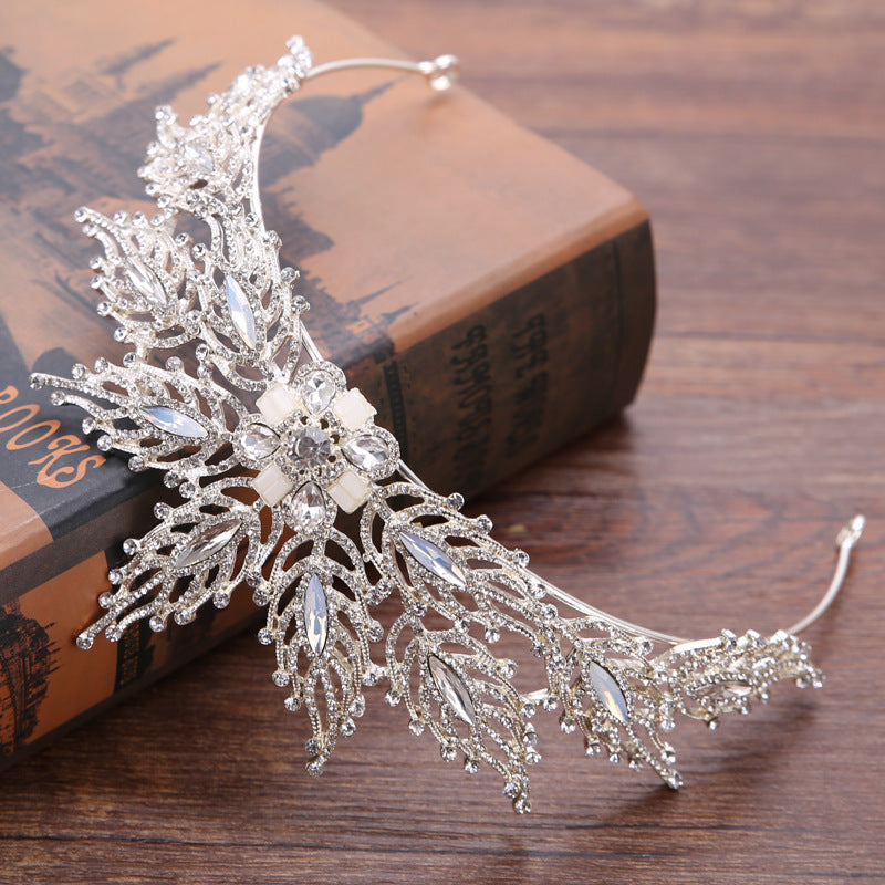 Exquisite Bridal Headband Headdress Handmade Rhinestone Leaf Bridal Crown