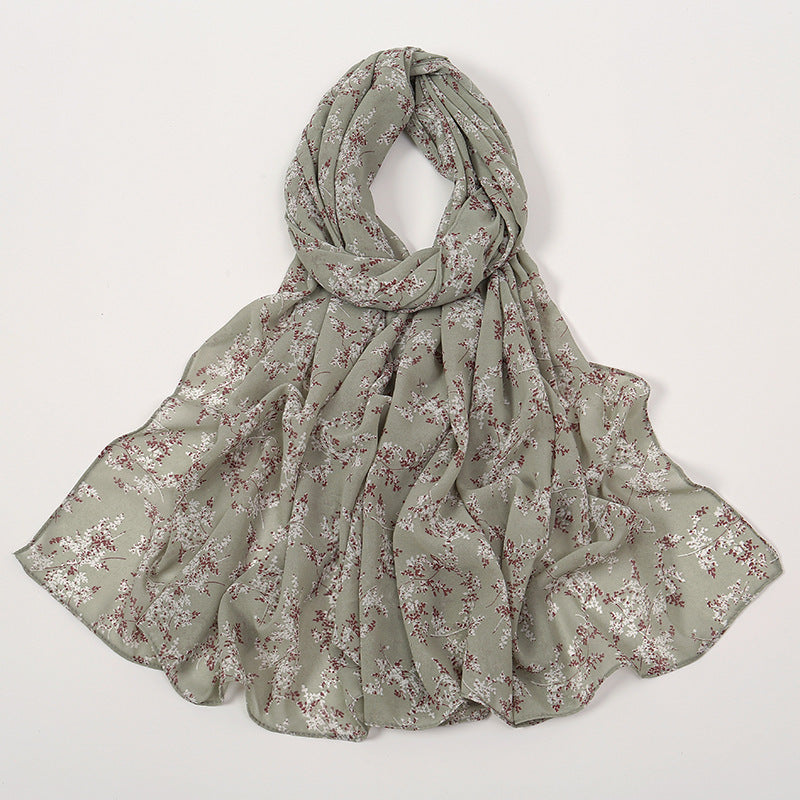 Spring And Summer Thin Fresh Flowers Floral Chiffon Printed Scarf