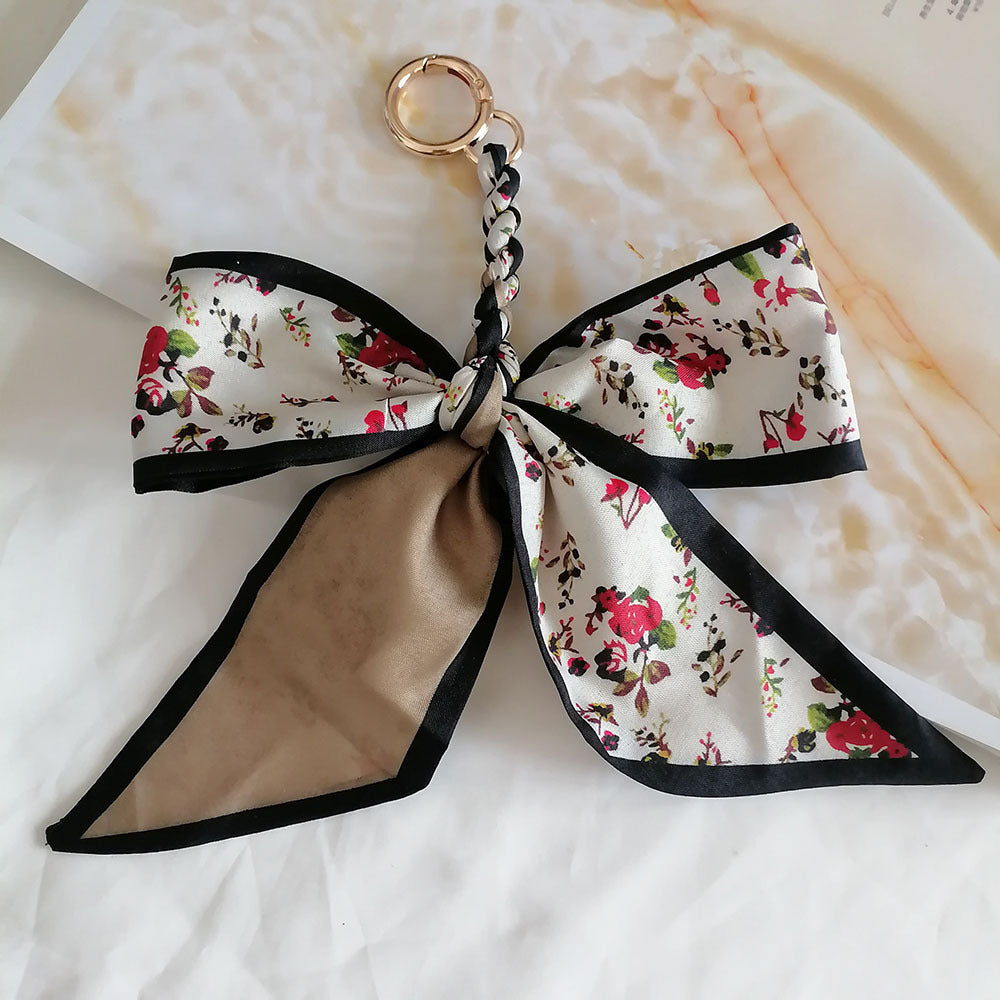 Camellia Silk Scarf Bow Keychain Pendant