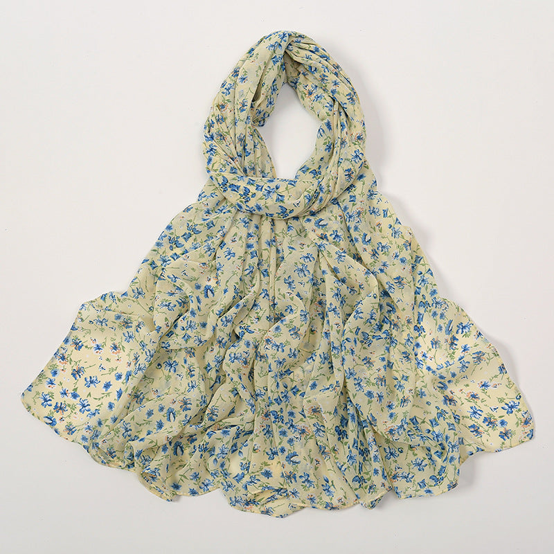 Spring And Summer Thin Fresh Flowers Floral Chiffon Printed Scarf