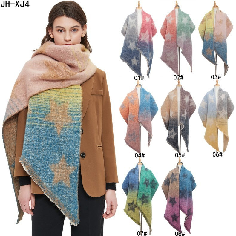 Warm Shawl Women's European And American Autumn And Winter Circle Yarn Jacquard Color Matching XINGX Bevel Scarf