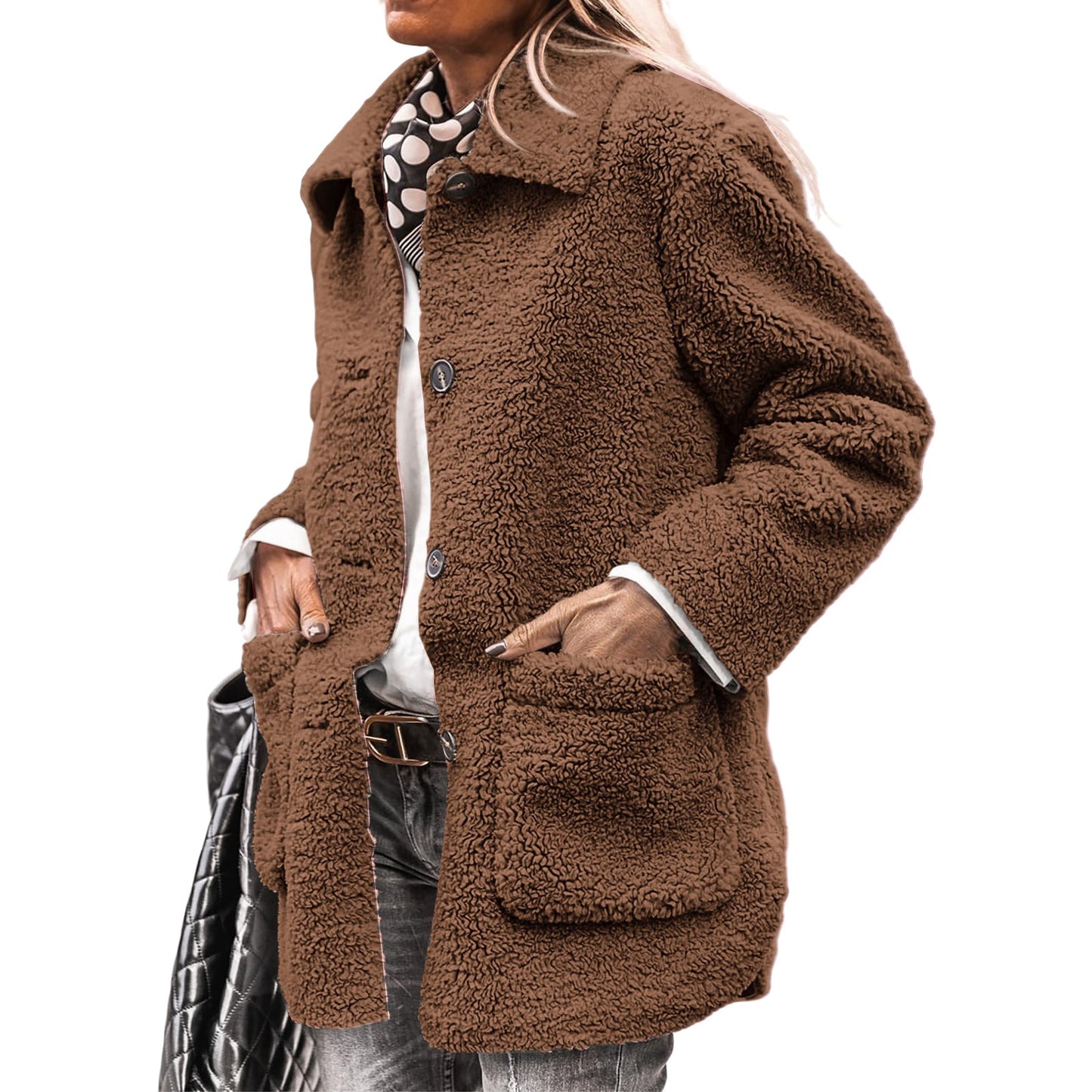 Women's Button Casual Plush Coat