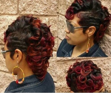 Peluca de pelo corto para mujeres europeas y americanas con reflejos negros de color rojo vino