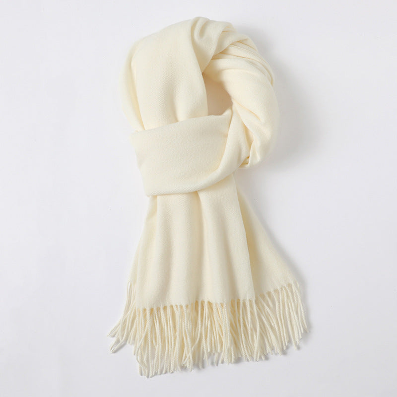 Simple Solid Color Tassel Shawl Autumn And Winter Warm Artificial Cashmere Scarf