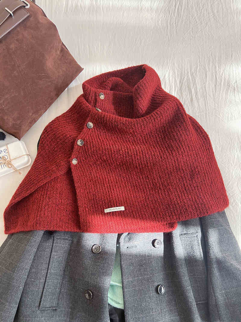 Wool Shawl High Collar Warm Knitted Cape