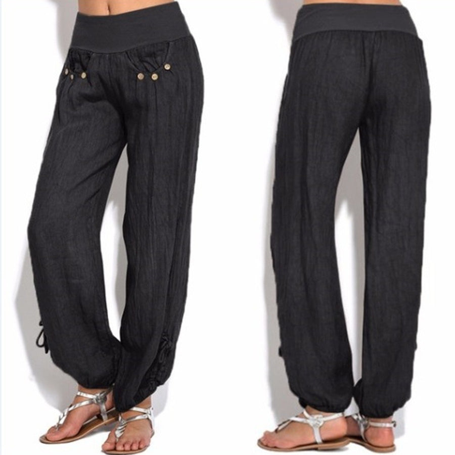 New Loose Button Decorations Casual Wide-leg Trousers Women