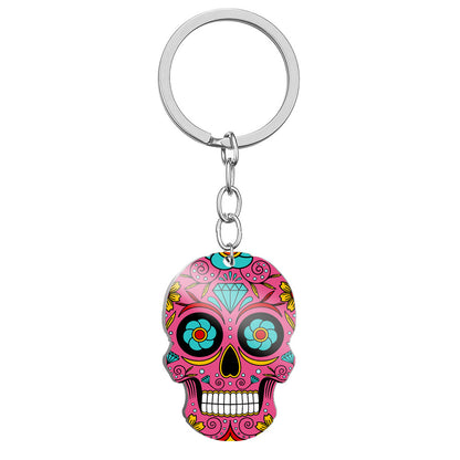 Day Of The Dead Skull Color Printing Stainless Steel Key Ring