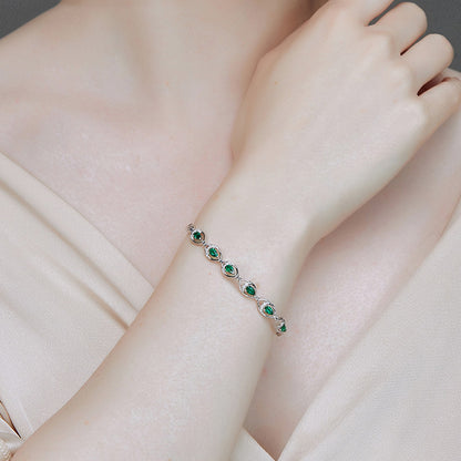 Pulsera de gemas de color turmalina verde simulada de esmeralda para mujer