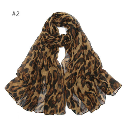 Cross-border Travel Sun Protection Voile Printed Classic Leopard Pattern Flat Panel Women's Toe Cap Scarf