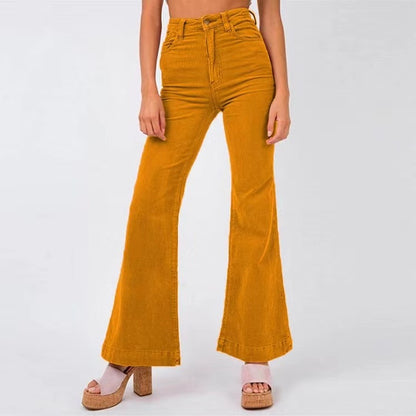 Fashion New Corduroy Bell-bottom Pants Wide Leg Pants Women Street Solid Color Casual