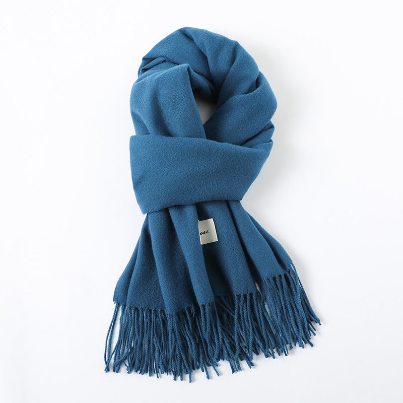 Simple Solid Color Tassel Shawl Autumn And Winter Warm Artificial Cashmere Scarf