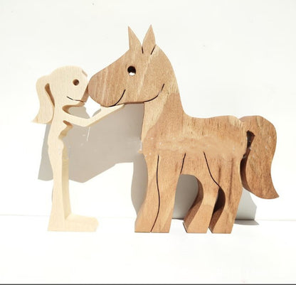 Figura de bricolaje, adorno de perro de madera, escultura, decoración del hogar, escultura de madera de un hombre y un perro, regalos de Navidad, modelo de decoración