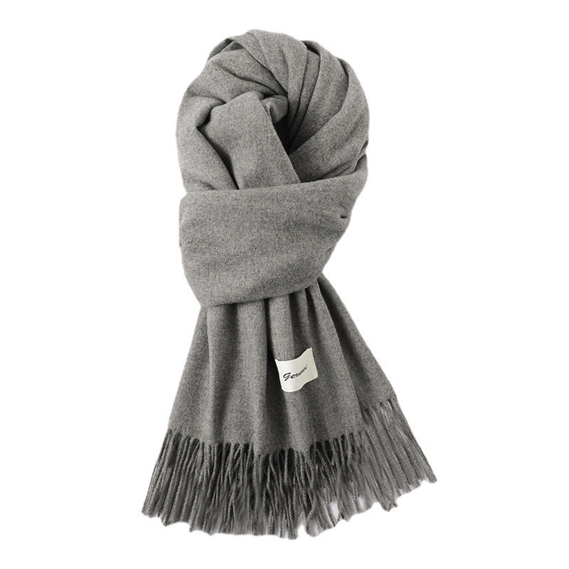 Simple Solid Color Tassel Shawl Autumn And Winter Warm Artificial Cashmere Scarf