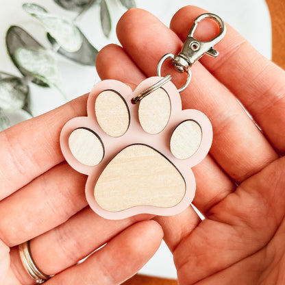 Creative Wooden Paw Print Keychain Pendant