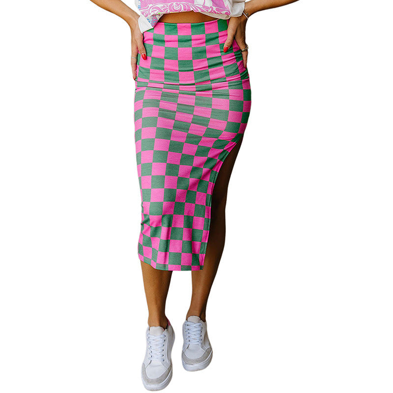 Women's Checkered Printed Skirt Slim-fit Sheath