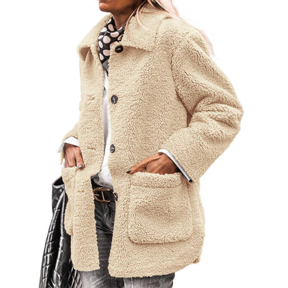 Women's Button Casual Plush Coat