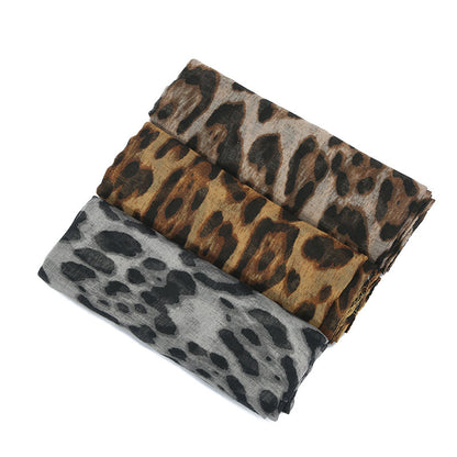 Cross-border Travel Sun Protection Voile Printed Classic Leopard Pattern Flat Panel Women's Toe Cap Scarf