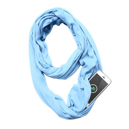 Creative Scarf Women's Solid Color Jersey Storage Zipper Pocket Scarf