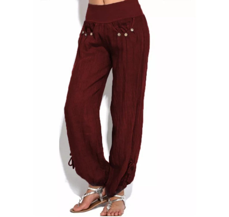 New Loose Button Decorations Casual Wide-leg Trousers Women