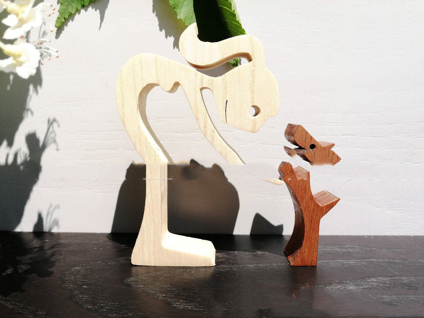 Figura de bricolaje, adorno de perro de madera, escultura, decoración del hogar, escultura de madera de un hombre y un perro, regalos de Navidad, modelo de decoración