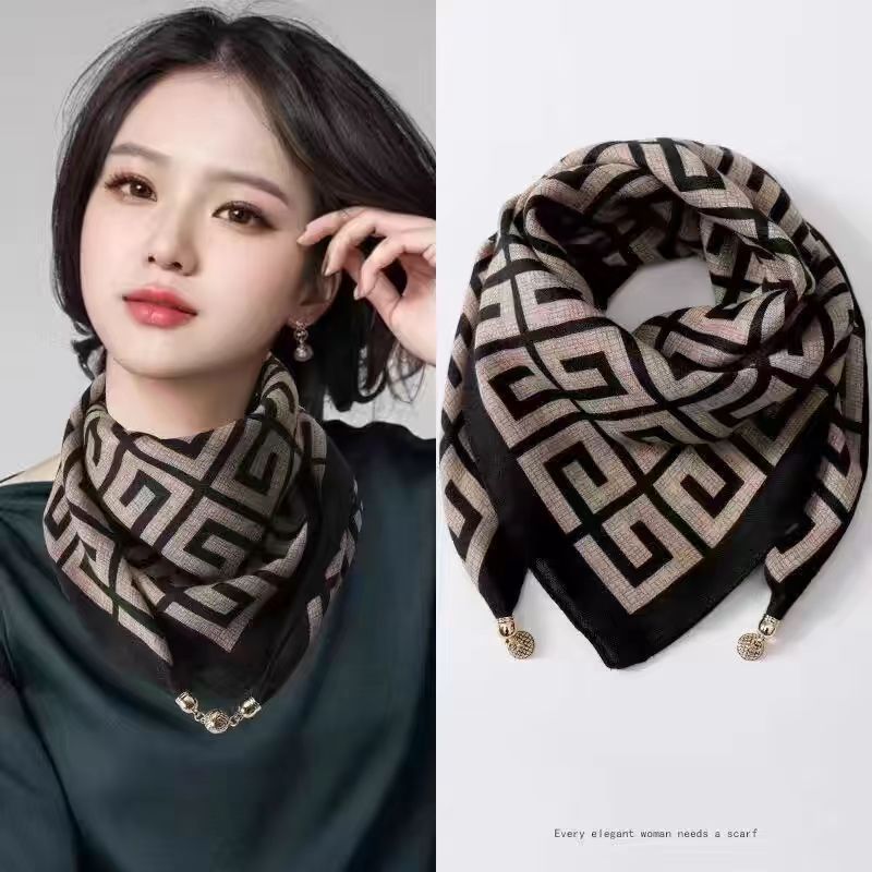 Magnetic Buckle Silk Scarf Women's Square Scarf Winter Lazy