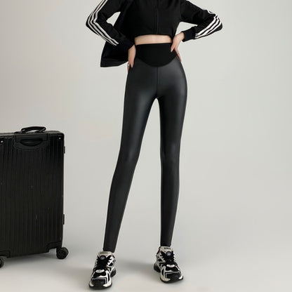 New Autumn And Winter Stretch Tight Leather Pants Pu Matte Thin Velvet Weight Loss Pants Leggings