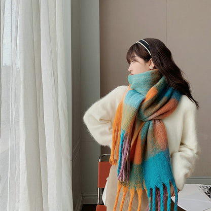 Fashion Striped Mohair Plaid Scarf For Women