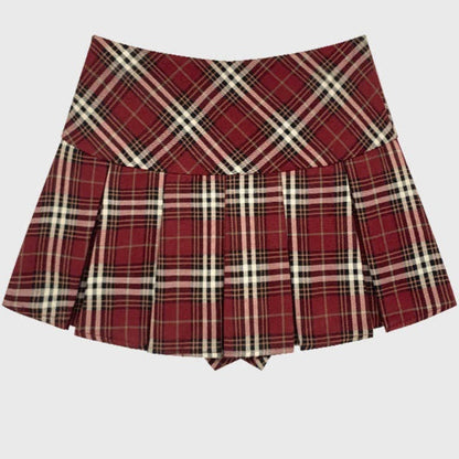 Retro College Style Yellow Jk Plaid Pleated Skirt For Women