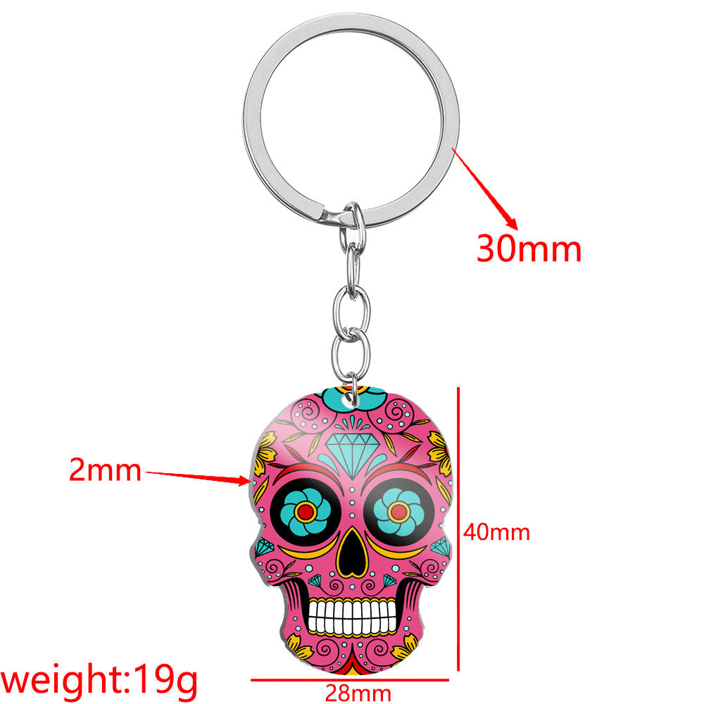 Day Of The Dead Skull Color Printing Stainless Steel Key Ring