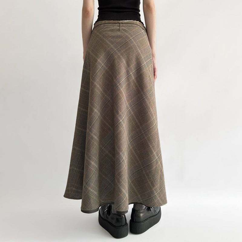 Women's Khaki Plaid Skirt Autumn And Winter