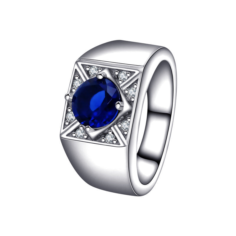 Anillo de mujer de plata esterlina S925 de moda con piedras preciosas azules de alta calidad y combinables