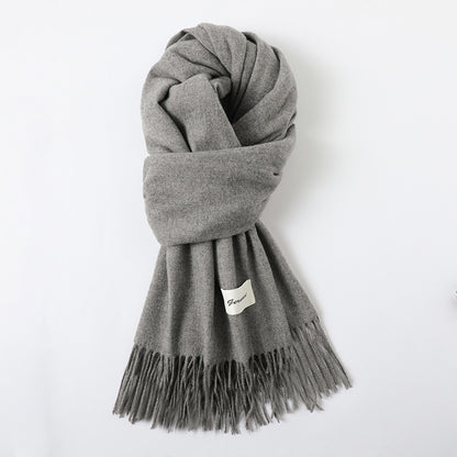 Simple Solid Color Tassel Shawl Autumn And Winter Warm Artificial Cashmere Scarf